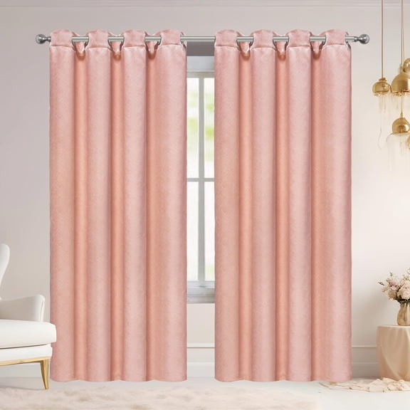Porsha Woven Textured Room Darkening Grommet Window Curtain Panel, Blush, 54x84 Inches