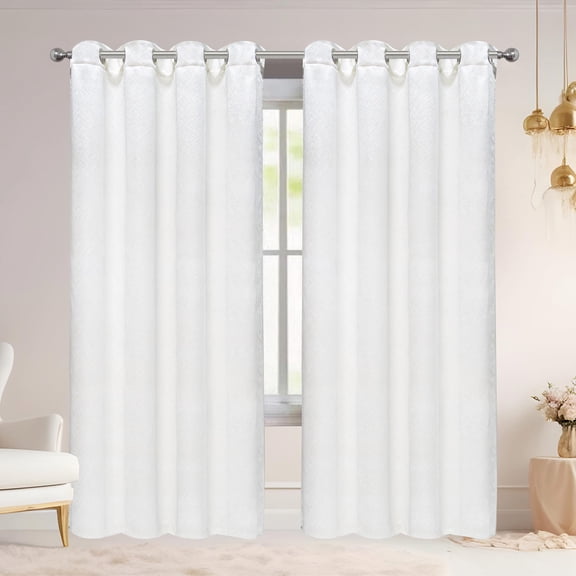 Porsha Woven Textured Room Darkening Grommet Window Curtain Panel, White, 54x84 Inches
