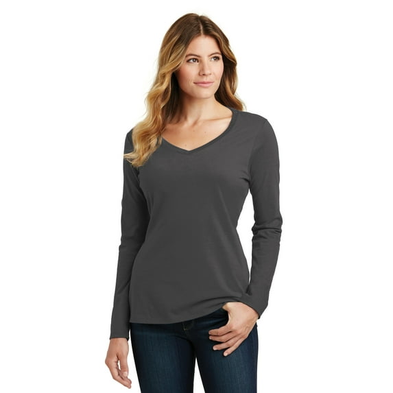 Port 1135752 Ladies Long Sleeve Fan Favorite V-Neck Tee, Charcoal - 3XL