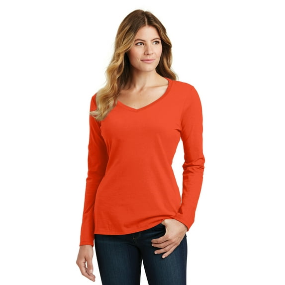 Port 1135883 Ladies Long Sleeve Fan Favorite V-Neck Tee, Orange - 4XL