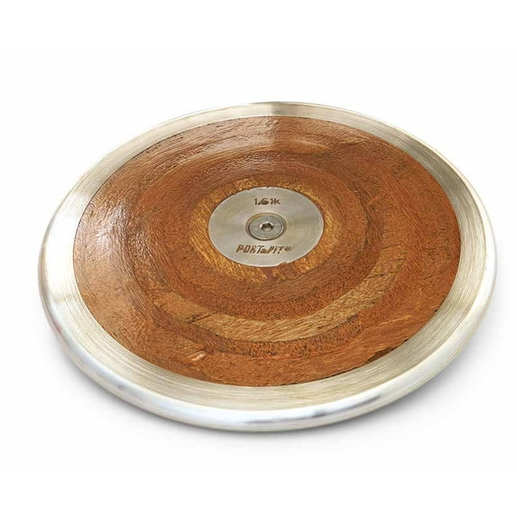 Port A Pit Olympic Wood Discus, 1.6K, Economy Wood with Steel Rim, 60-70% Rim Weight, 3.9 lb