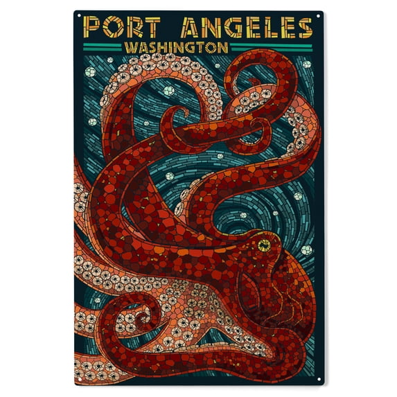 Port Angeles, Washington, Octopus Mosaic Birch Wood Wall Sign (10x15 Rustic Home Decor, Ready to Hang Art)