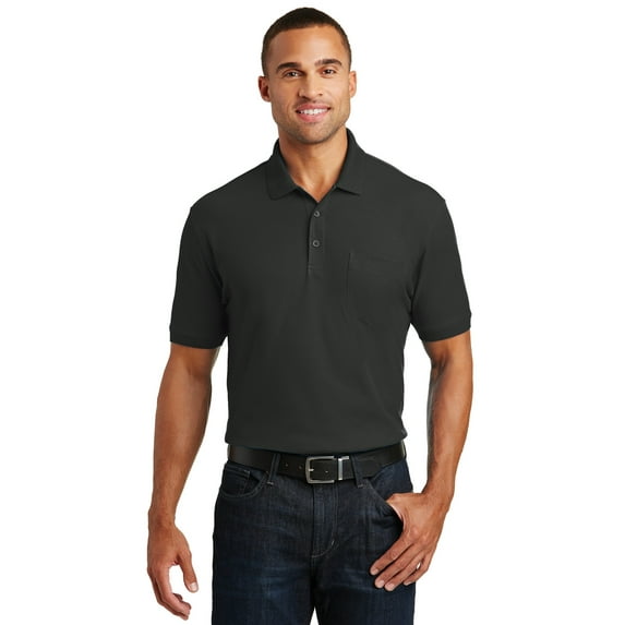 Port Authority 1145113 Mens Core Classic Pique Pocket Polo, Deep Black - Medium