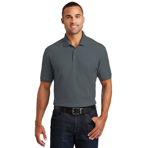 Port Authority 1145193 Mens Core Classic Pique Pocket Polo, Graphite - Medium