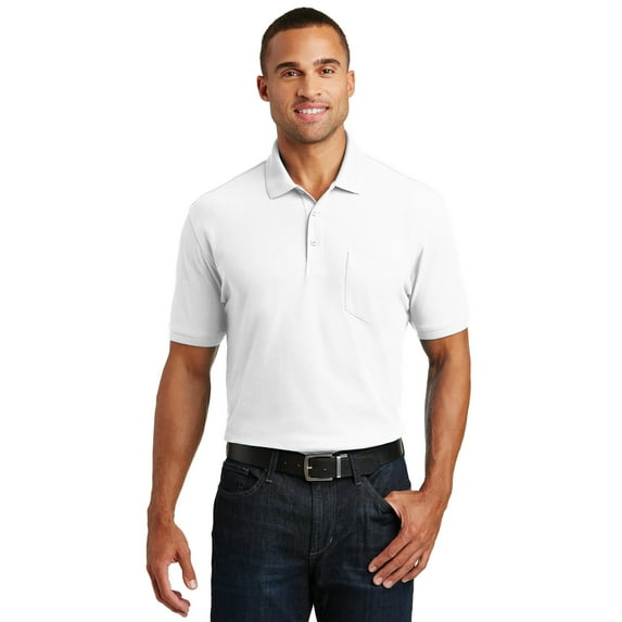 Port Authority 1145393 Mens Core Classic Pique Pocket Polo, White - Medium