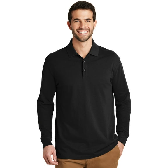 Port Authority 174 EZCotton 153 Long Sleeve Polo. K8000LS-Black-L