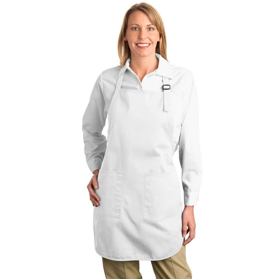 Port Authority A500 Full Length Apron with Pockets, White - One Size
