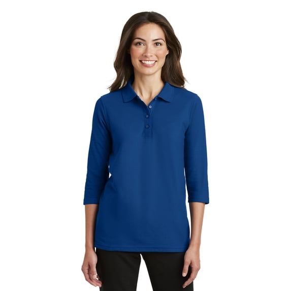 Port Authority Adult Female Women Plain 3/4-Sleeve Polo Royal X-Large