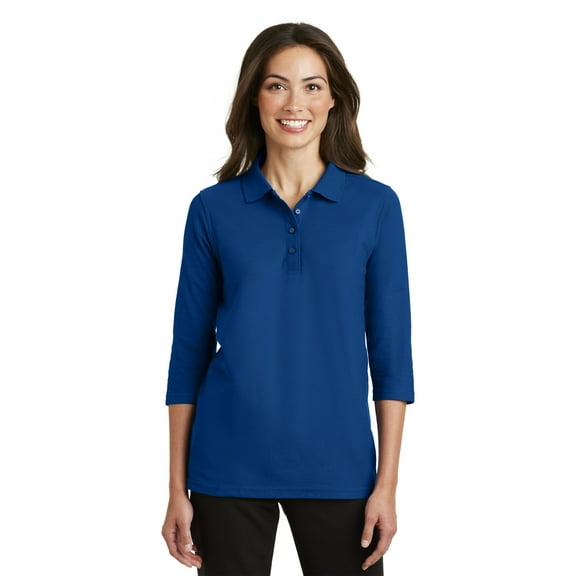 Port Authority Adult Female Women Plain 3/4-Sleeve Polo Royal X-Large