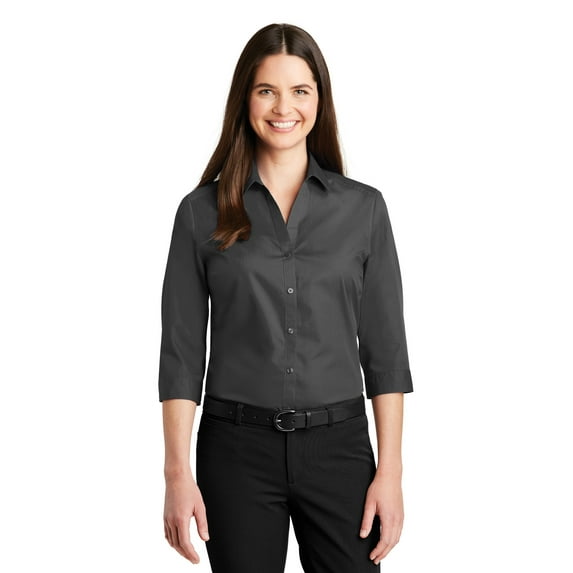 Port Authority Adult Female Women Plain 3/4-Sleeve Shirt Graphite 4X-Large
