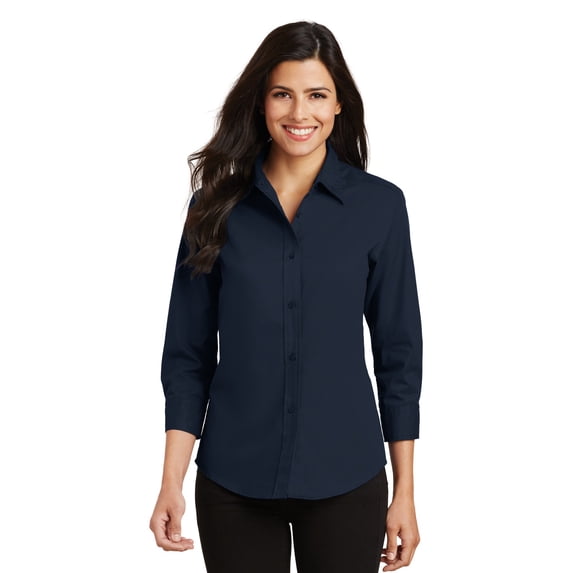 Port Authority Adult Female Women Plain 3/4-Sleeve Shirt Navy 4X-Large