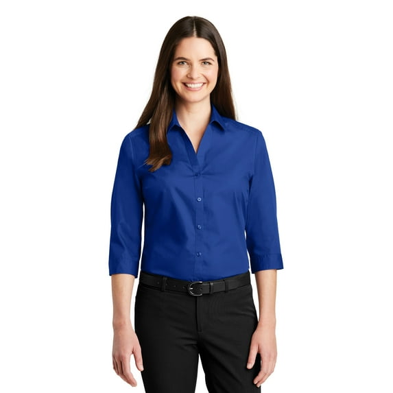 Port Authority Adult Female Women Plain 3/4-Sleeve Shirt True Royal Small
