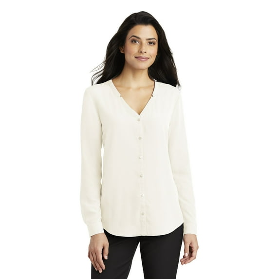 Port Authority Adult Female Women Plain Blouse Ivory Chiffon X-Large