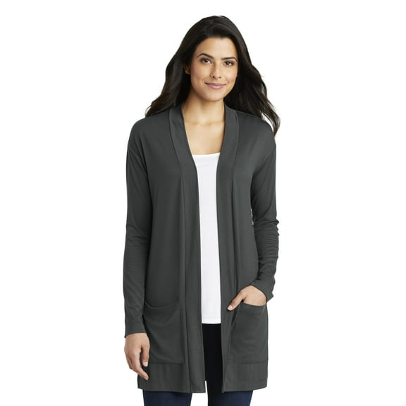 Port Authority Adult Female Women Plain Long Sleeves Cardigan Grey Smoke X-Small