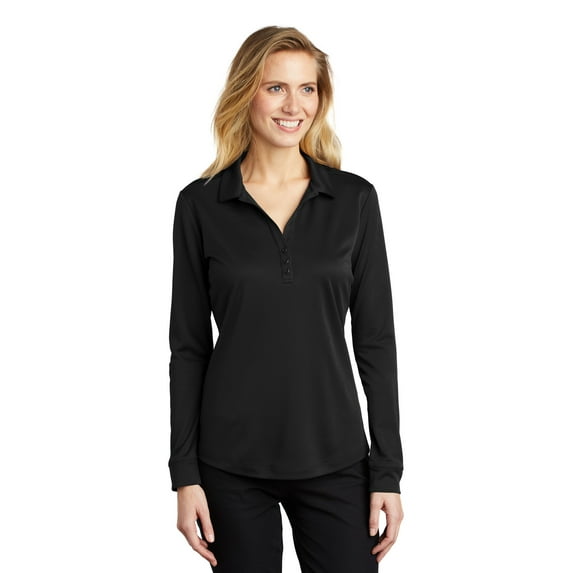 Port Authority Adult Female Women Plain Long Sleeves Polo Black 2X-Large