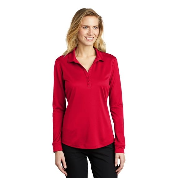 Port Authority Adult Female Women Plain Long Sleeves Polo Red 3X-Large