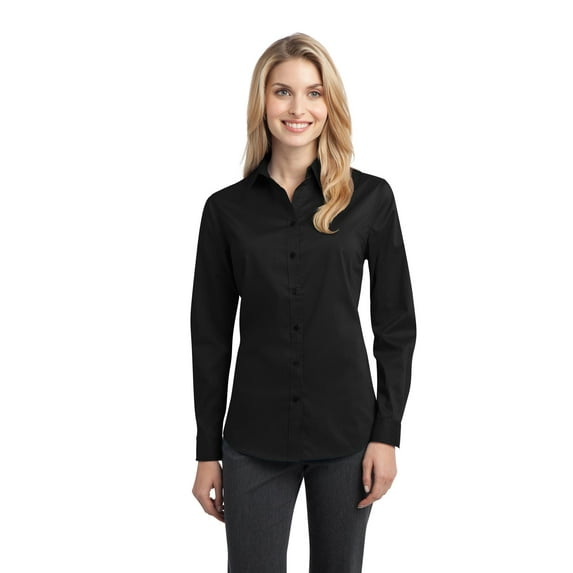 Port Authority Adult Female Women Plain Long Sleeves Shirt Black X-Small