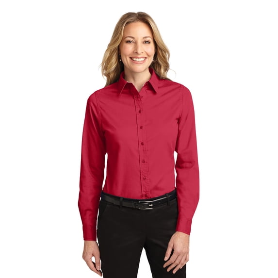 Port Authority Adult Female Women Plain Long Sleeves Shirt Red/Lt Stone 4X-Large