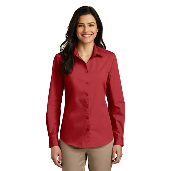 Port Authority Adult Female Women Plain Long Sleeves Shirt Rich Red Large