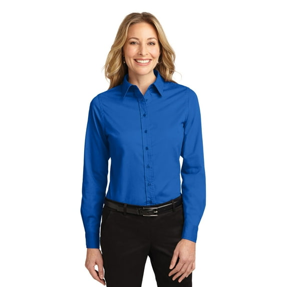 Port Authority Adult Female Women Plain Long Sleeves Shirt Strong Blue 2X-Large