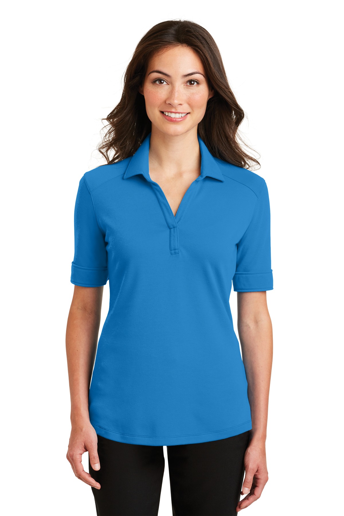 Port Authority Adult Female Women Plain Short Sleeves Polo Brilliant Blue Large - image 1 of 6