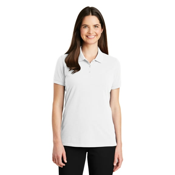 Port Authority Adult Female Women Plain Short Sleeves Polo White X-Small
