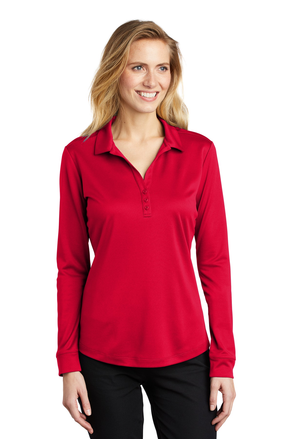 Port Authority Adult Female Women Y-neck Plain Long Sleeves Polo Red Medium - image 1 of 4