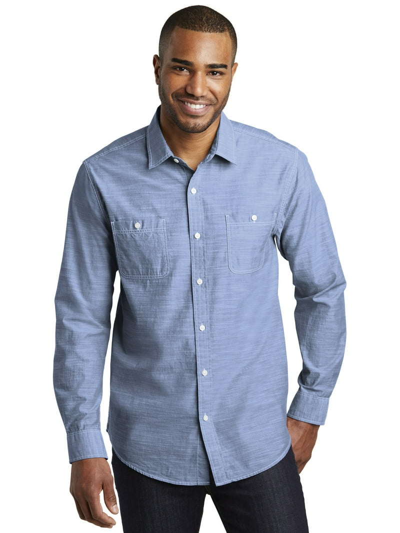Port Authority Adult Male Men Chambray Long Sleeves Shirt Light