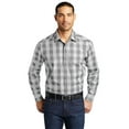 thumbnail image 1 of Port Authority Adult Male Men Checked Long Sleeves Shirt Shadow Grey Large, 1 of 5