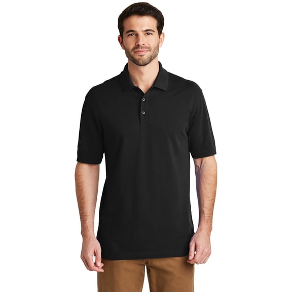 Port Authority Adult Male Men Plain Elbow Sleeves Polo Black 4X-Large Tall