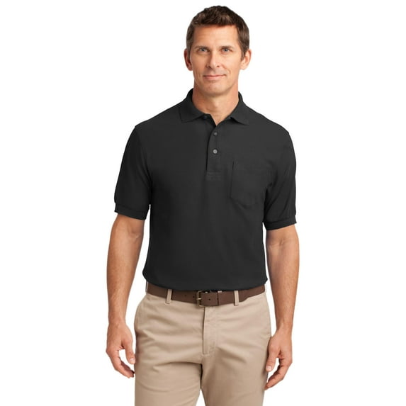 Port Authority Adult Male Men Plain Elbow Sleeves Polo Black 4X-Large Tall
