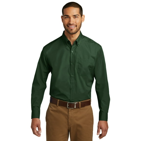 Port Authority Adult Male Men Plain Elbow Sleeves Shirt Deep Forest Gn Large