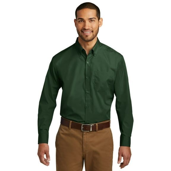 Port Authority Adult Male Men Plain Elbow Sleeves Shirt Deep Forest Gn X-Small