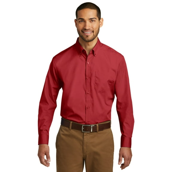 Port Authority Adult Male Men Plain Elbow Sleeves Shirt Rich Red X-Large