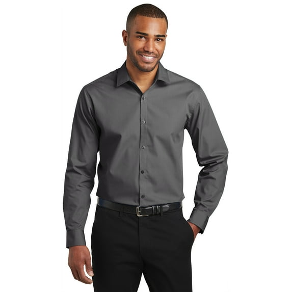 Port Authority Adult Male Men Plain Long Sleeves Shirt Graphite Medium