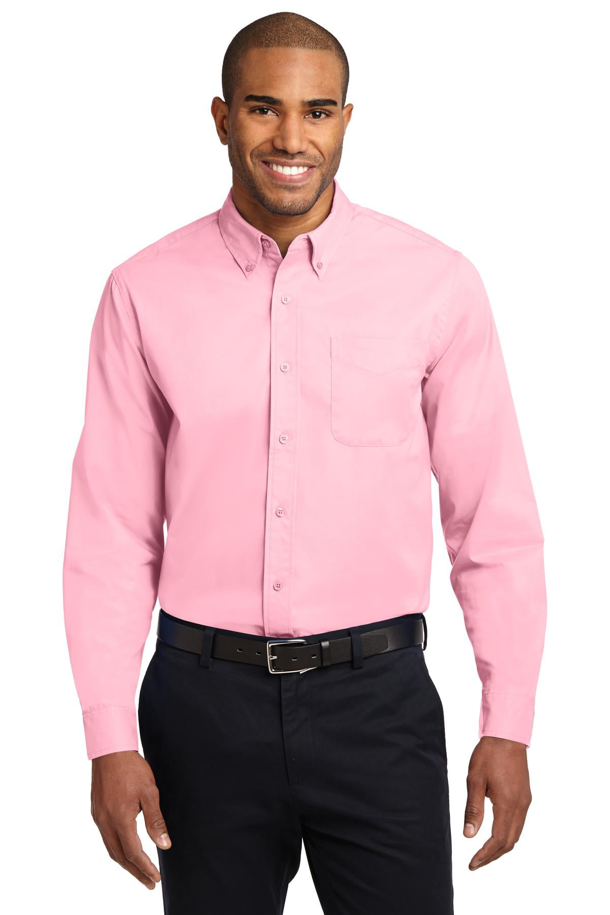 Port Authority Adult Male Men Plain Long Sleeves Shirt Light Pink Large Tall