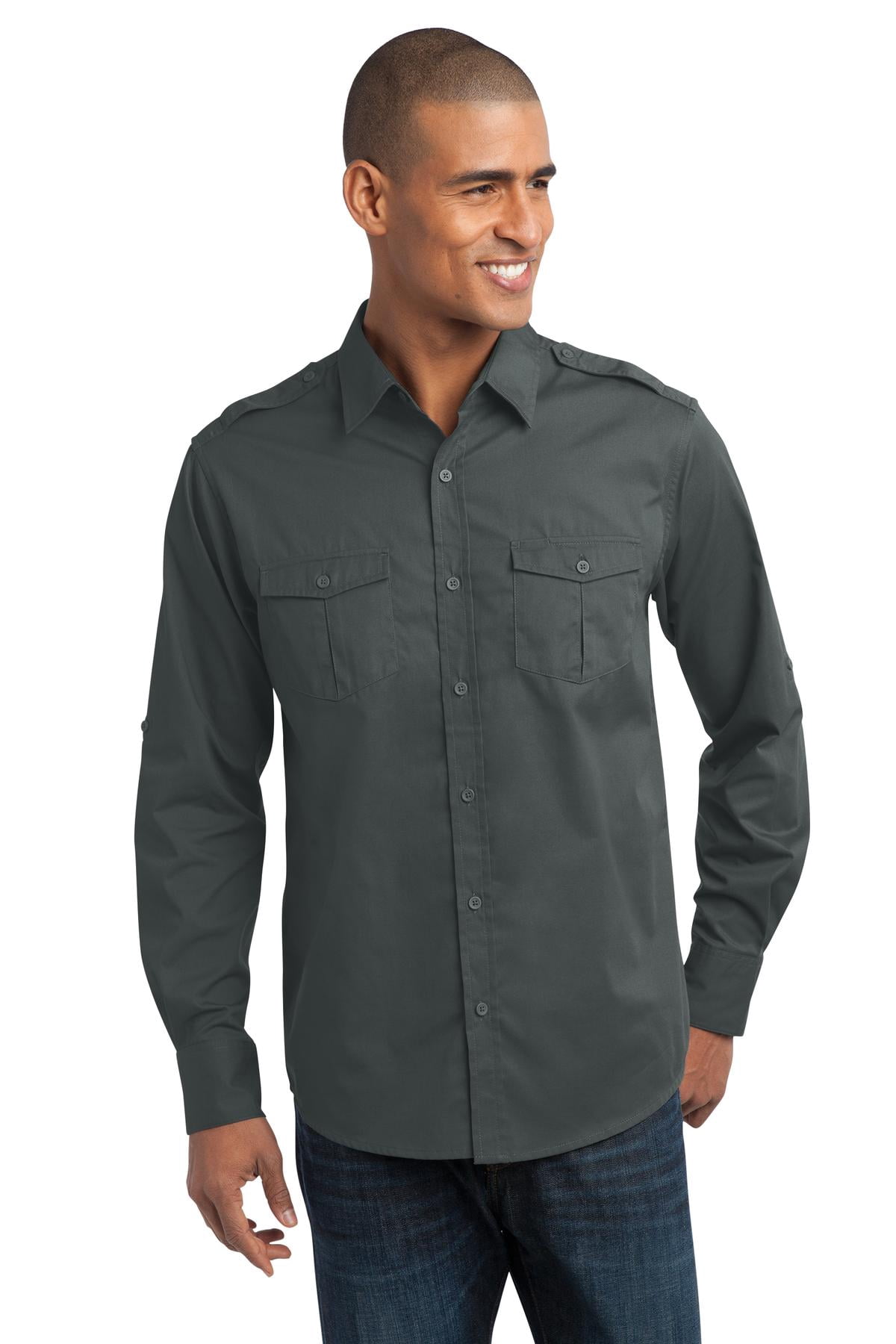 steel grey dress shirt Men's Dress Shirt Long Sleeve 4-Way Stretch Wrinkle Free Grey Formal Shirt M