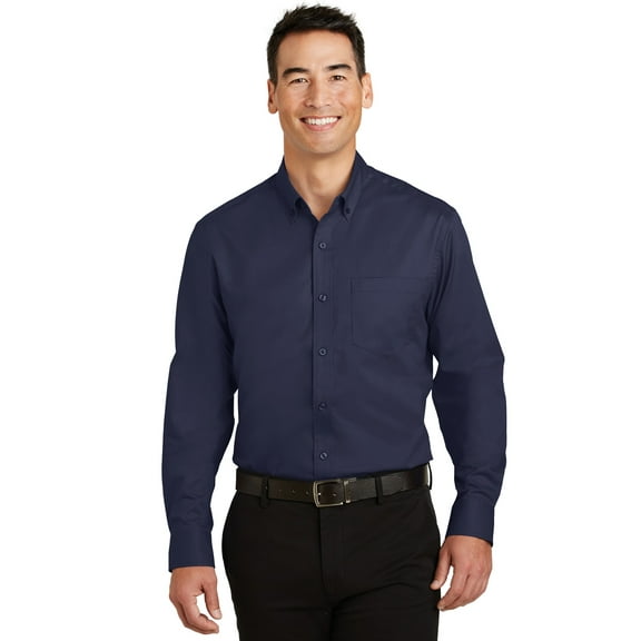 Port Authority Adult Male Men Plain Long Sleeves Shirt True Navy X-Small