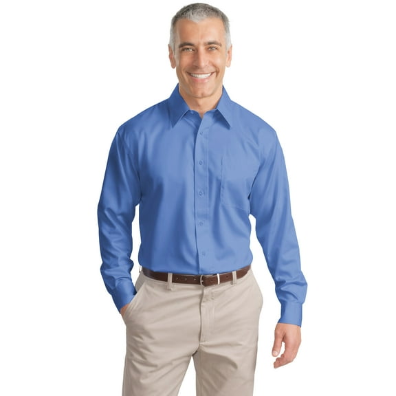 Port Authority Adult Male Men Plain Long Sleeves Shirt Ultramarine X-Small