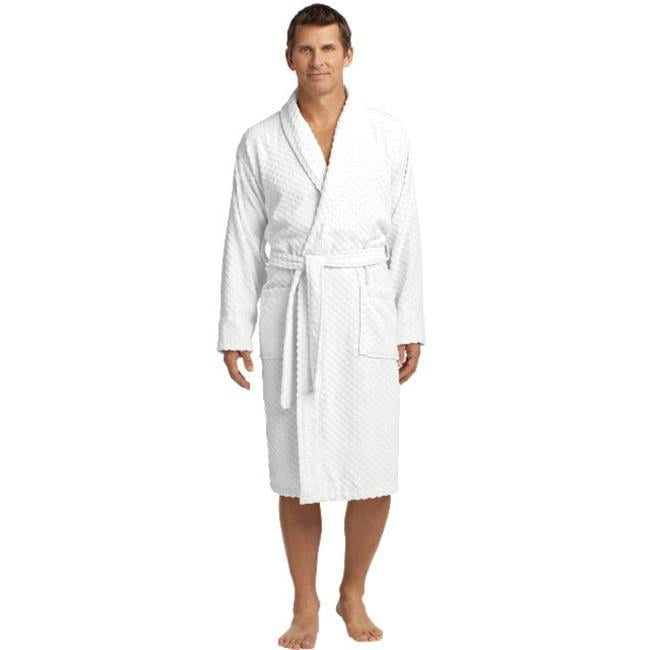 White Cotton Checkered Terry Shawl Collar Robe with Belt
