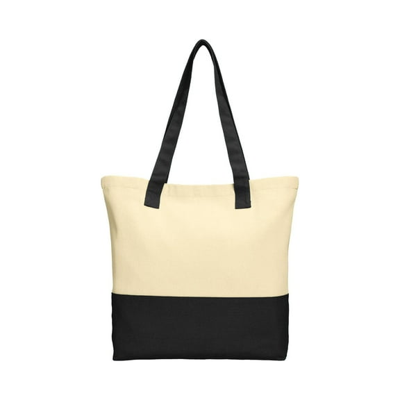 Port Authority Colorblock Cotton Tote. BG414 - OSFA Natural/ Black