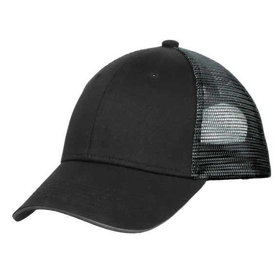 Port Authority Double Mesh Snapback Sandwich Bill Cap-One Size (Black/ Silver)