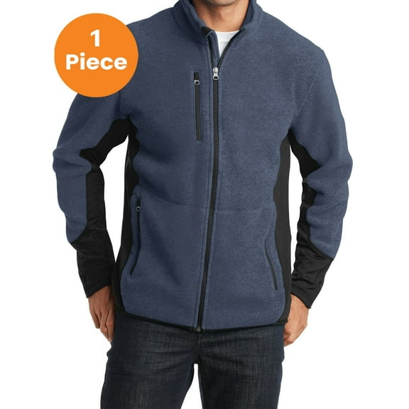 Port Authority F227 R-Tek Pro Fleece Full-Zip Jacket , Navy Heather/ Black, L, Mens Zip up Hoodies and Sweatshirts
