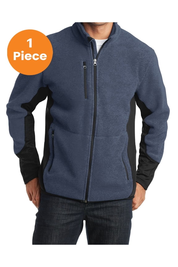 F227 R-Tek Pro Fleece Full-Zip Jacket , Navy Heather/ Black, XL, Mens Sweaters