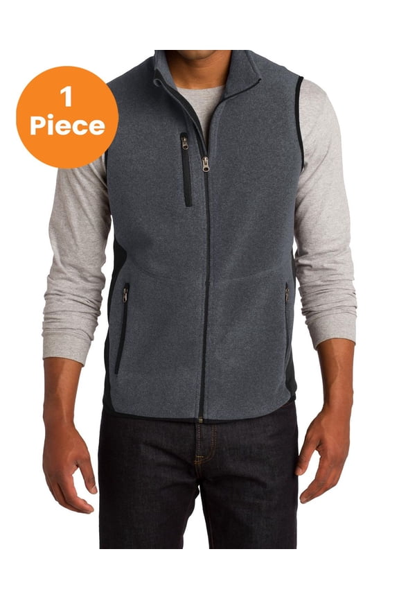 F228 R-Tek Pro Fleece Full-Zip Vest, Charcoal Heather/ Black, L, Mens Zip up Hoodies and Sweatshirts