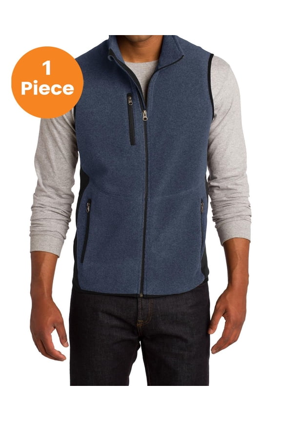 F228 R-Tek Pro Fleece Full-Zip Vest, Navy Heather/ Black, M, Mens Zip up Hoodies and Sweatshirts