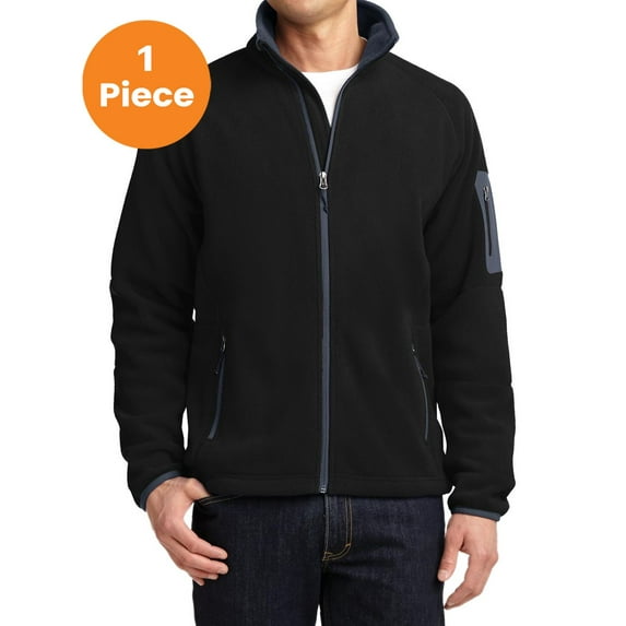 Port Authority F229 Enhanced Value Fleece Full-Zip Jacket, Black/ Battleship Grey, S, Mens Athletic Jackets
