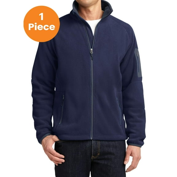Port Authority F229 Enhanced Value Fleece Full-Zip Jacket, Navy/ Battleship Grey, S, Mens Sweaters