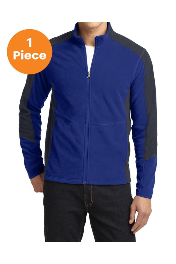 F230 Colorblock Microfleece Jacket, Patriot Blue/ Battleship Grey, 2XL, Mens Zip up Hoodies and Sweatshirts