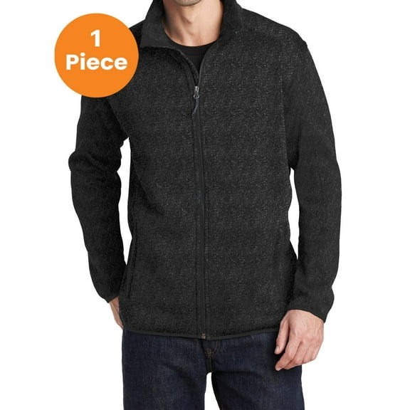 Port Authority F232 Sweater Fleece Jacket, Black Heather, XL, Mens Zip up Hoodies and Sweatshirts